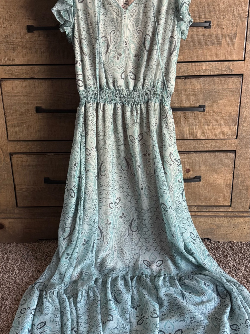Tasha Polizzi Light Aqua Paisley Tiered Maxi Dress
